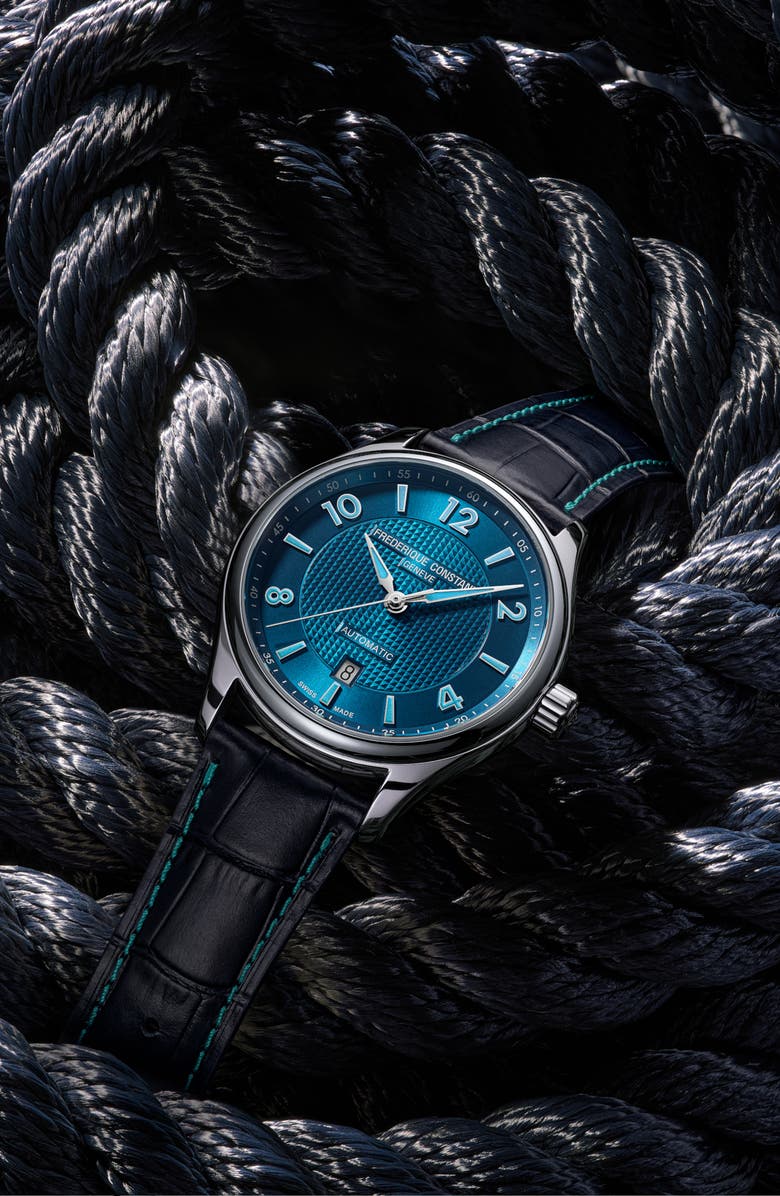 FREDERIQUE CONSTANT Runabout Leather Strap Watch, 42mm, Alternate, color, 