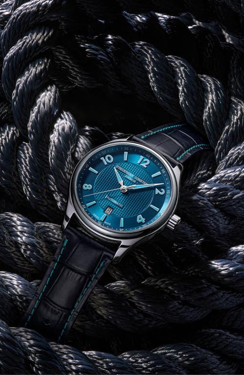 Frederique Constant Men's Swiss Automatic Runabout Blue Leather Strap Watch 42mm In Blue