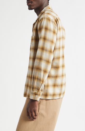 BEAMS Open Collar Ombré Check Brushed Flannel Button-Up Shirt