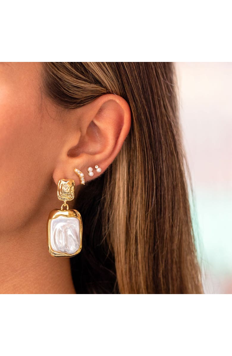 BY ADINA EDEN Fluid Gold & Pearl Drop Stud Earring, Alternate, color, Pearl White