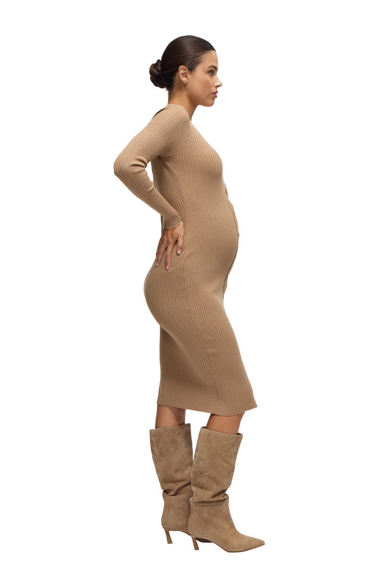 Ingrid & Isabel Maternity Button Front Sweater Dress, Alternate, color, Taupe