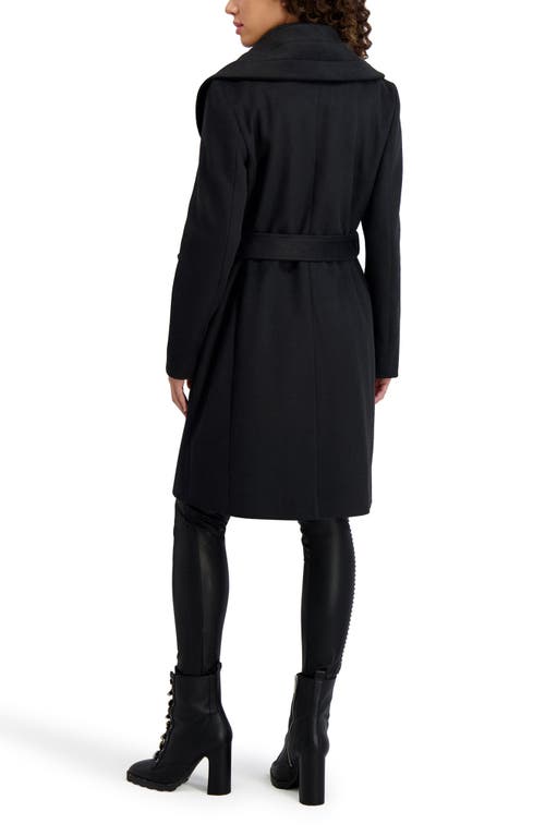 Karl Lagerfeld Paris Shawl Collar Wool Blend Coat In Black
