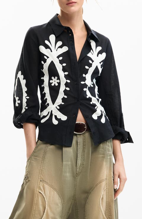 Appliqué Button-Up Shirt