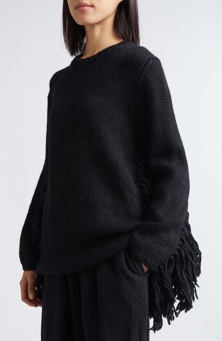 Comme des Garçons Roving Fringe Wool Jersey Sweater, Alternate, color, Black