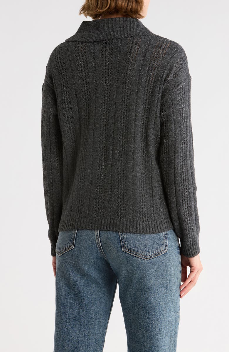 Joseph A Collared Pointelle Cardigan, Alternate, color, Charcoal Heather