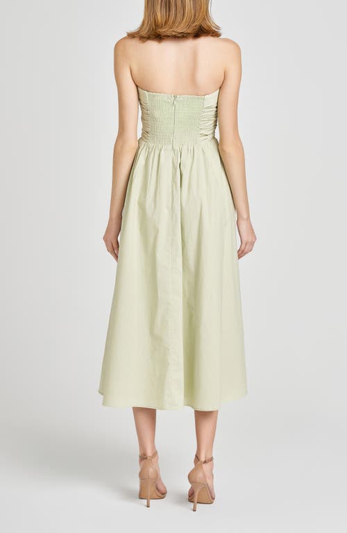 Wayf Sammie Pleat Strapless Stretch Cotton Sundress In Light Green