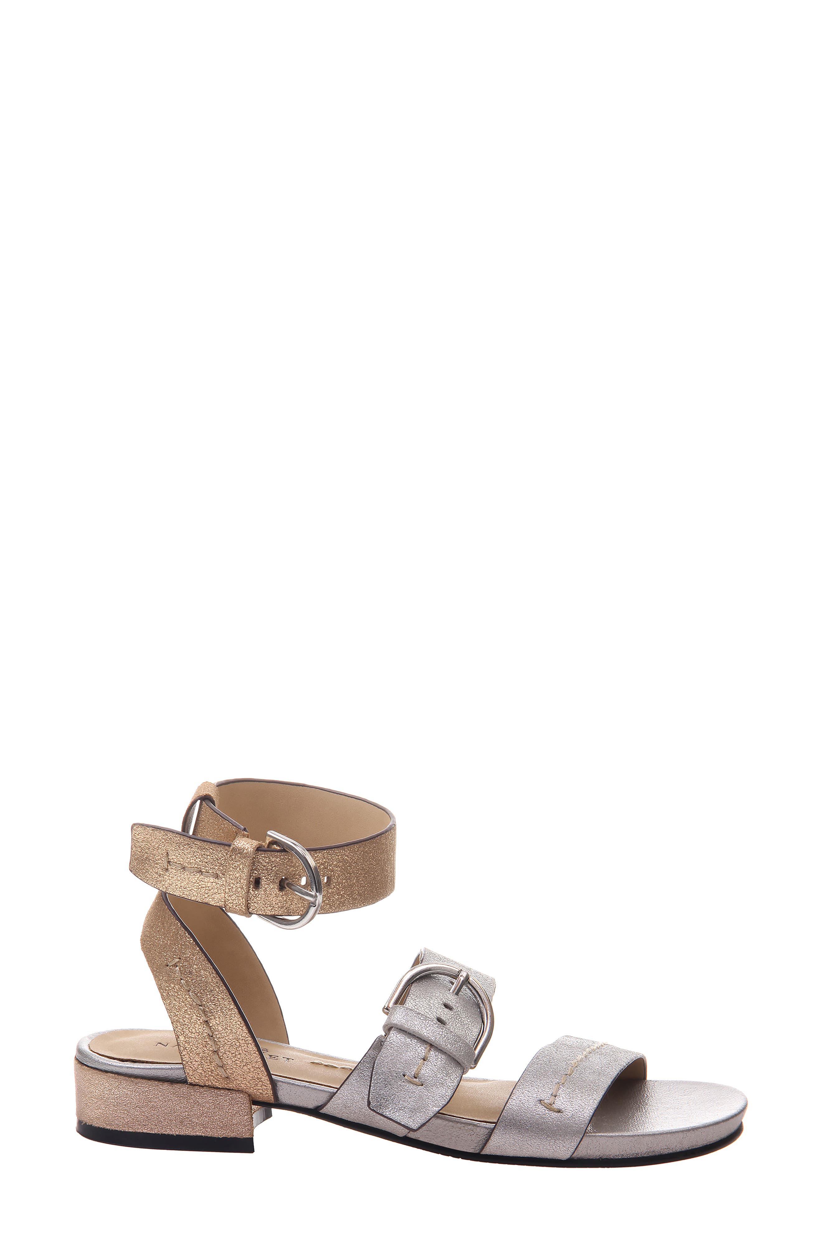 Zeke Ankle Strap Sandal, Alternate, color, SILVER LEATHER/ SILVER