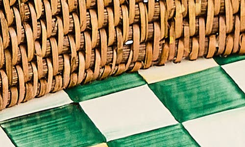 Mackenzie-childs Mackenzie Childs Emerald Check Enamel & Rattan Tray In Green