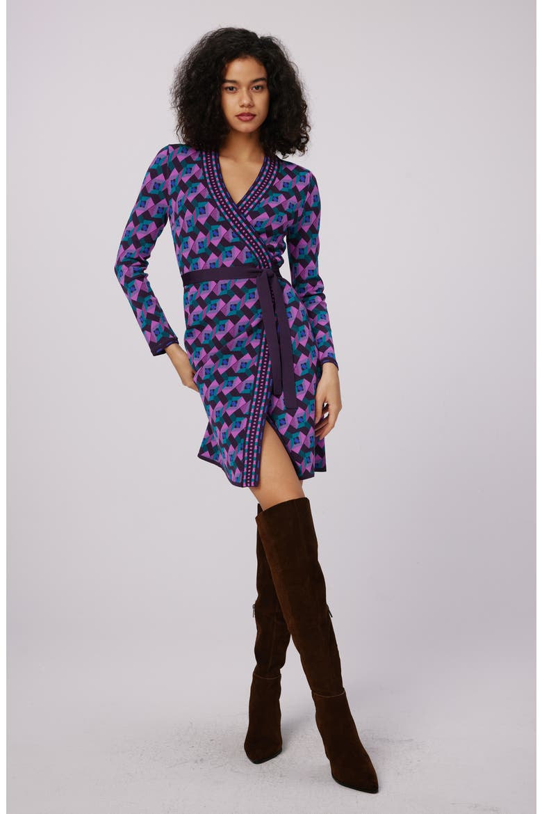Edwina Geo Print Long Sleeve Wrap Dress, Alternate, color, STAGE BOSS PINK