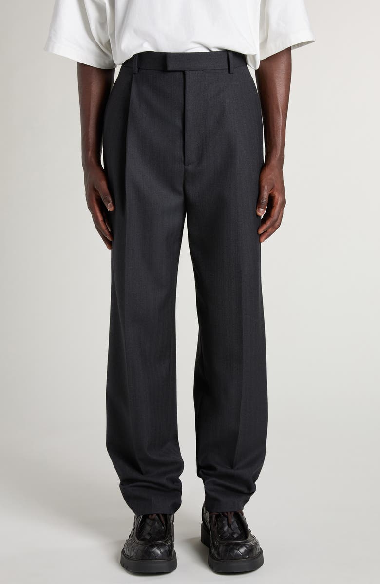 Bottega Veneta Pleated Subtle Stripe Wool Trousers, Main, color, 1292 Black/ Dark Blue