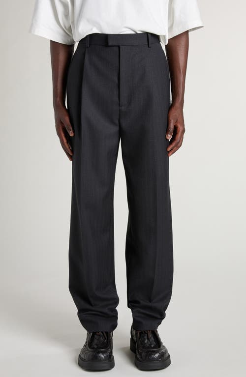 Bottega Veneta Pleated Subtle Stripe Wool Trousers In 1292 Black/dark Blue