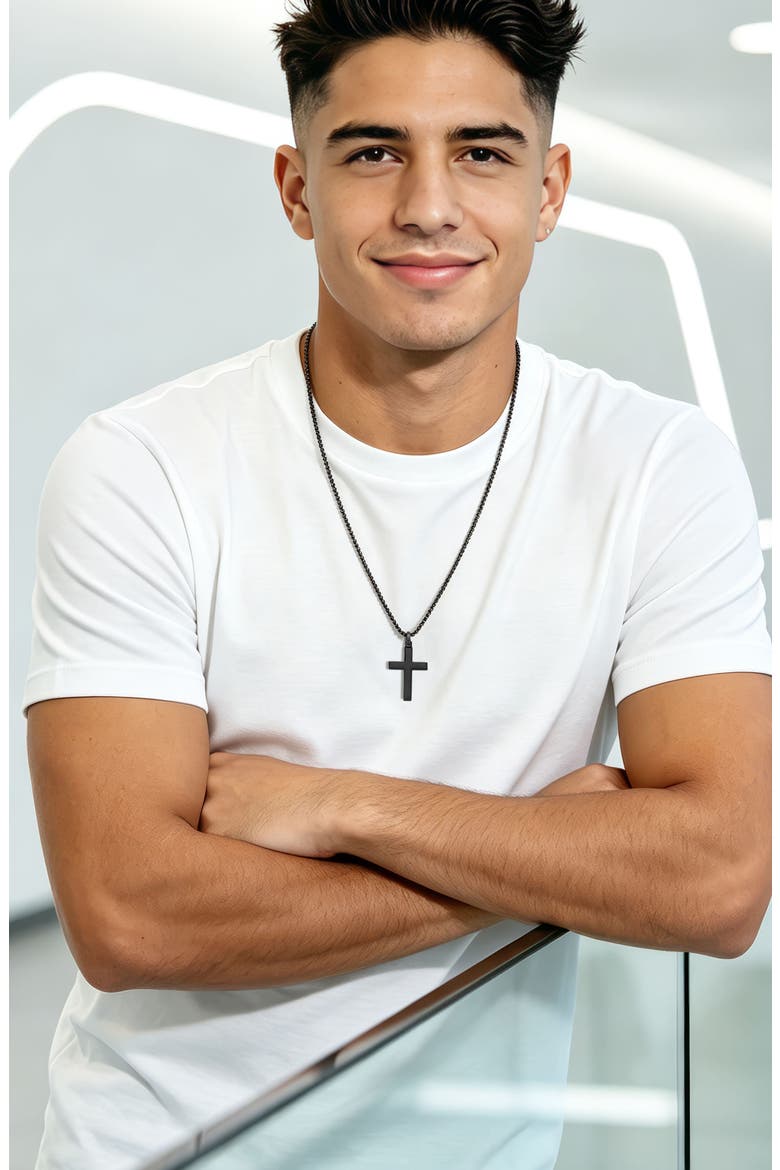 Men's Cross Pendant Necklace, Alternate, color, BLACK