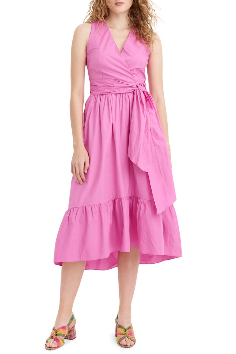 Faux Wrap Cotton Poplin Dress, Main, color, VIVID FUSCHIA