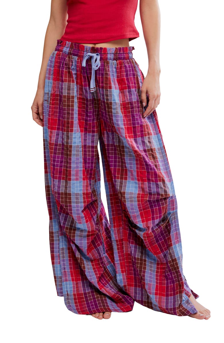 Free People Find the Time Wide Leg Pajama Pants, Main, color, Maroon Combo