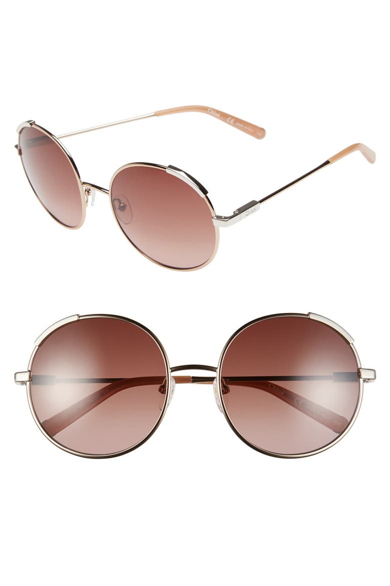 'Nerine' 56mm Round Sunglasses, Main, color, ROSE GOLD/ LIGHT BROWN