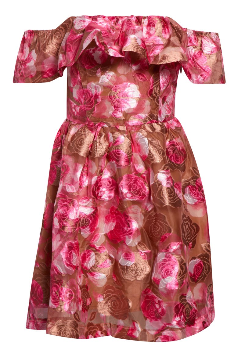 Mersin Floral Print Off the Shoulder Dress, Alternate, color, BROWN MULTI