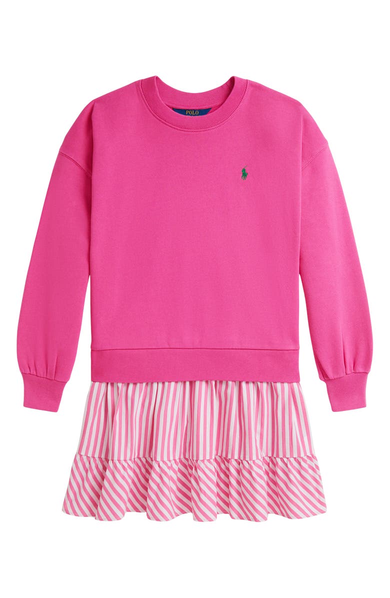 Polo Ralph Lauren Mixed Media Long Sleeve Dress, Main, color, College Pink