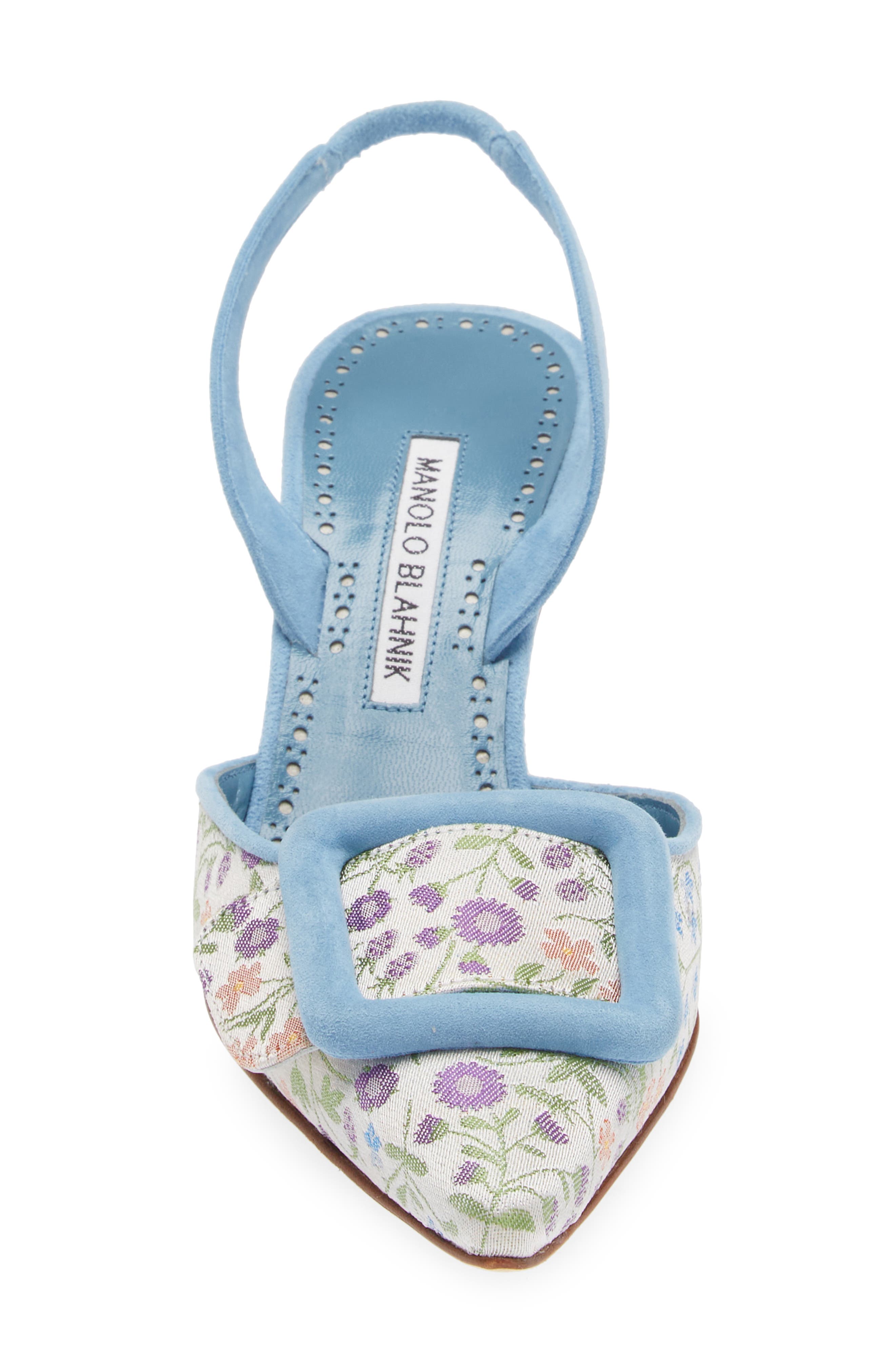 Manolo Blahnik Mayslibi Floral Pointed Toe Slingback Pump, Alternate, color, Blue Multi