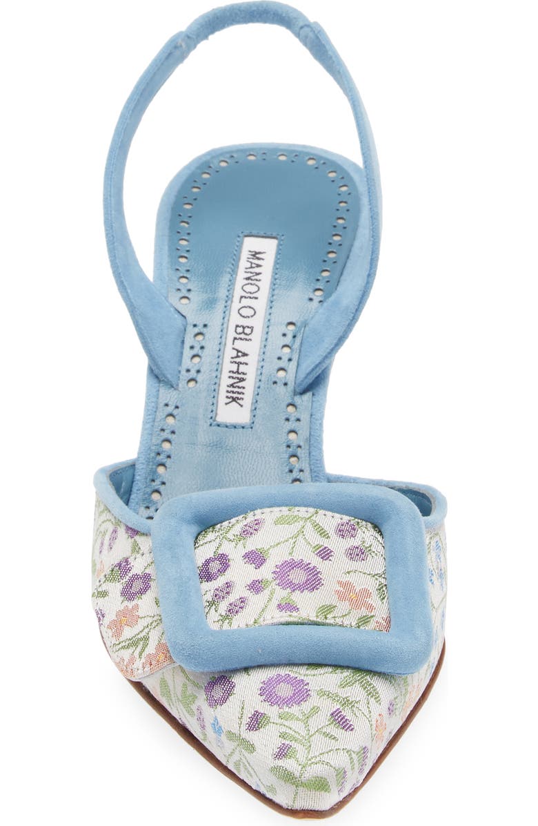 Manolo Blahnik Mayslibi Floral Pointed Toe Slingback Pump, Alternate, color, Blue Multi