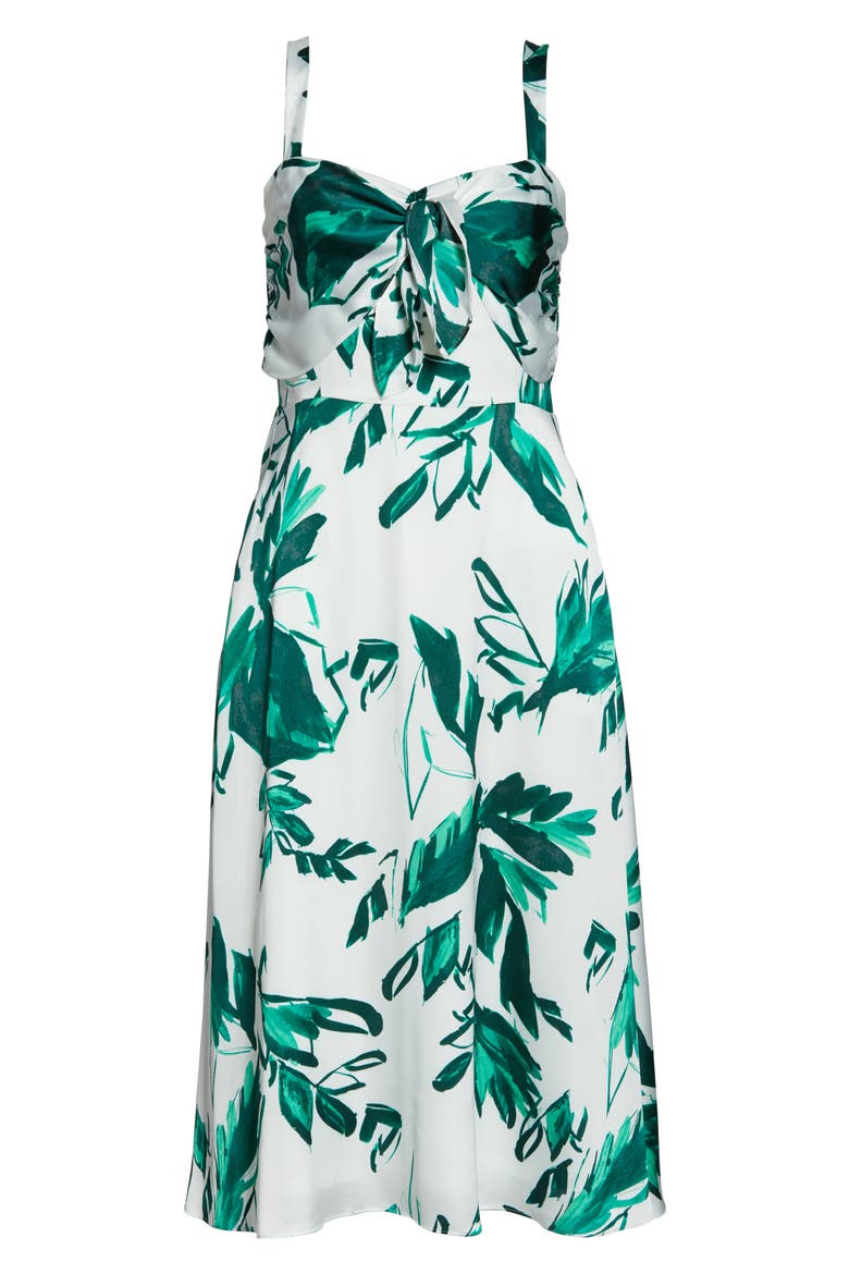 Print Bow Front Hammered Satin Midi Dress, Alternate, color, IVORY/ GREEN
