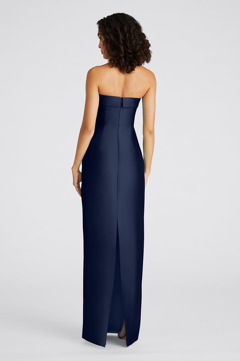 Gaia Strapless Column Mikado Gown, Alternate, color, Navy
