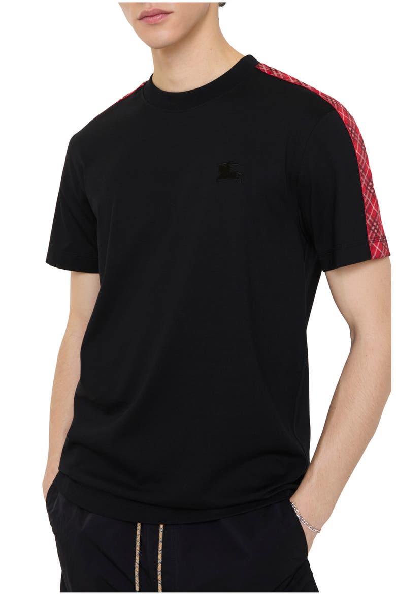 Check Trim Cotton T-shirt, Main, color, Black