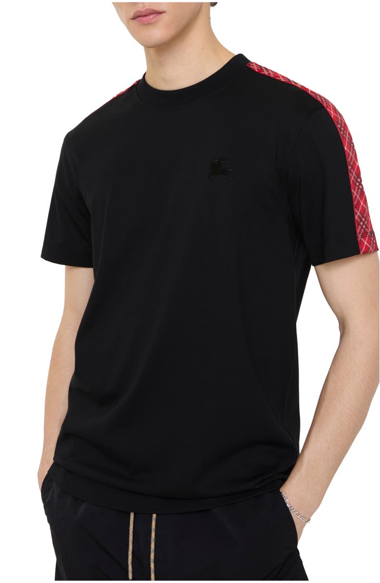Burberry Check Trim Cotton T-shirt, Main, color, Black
