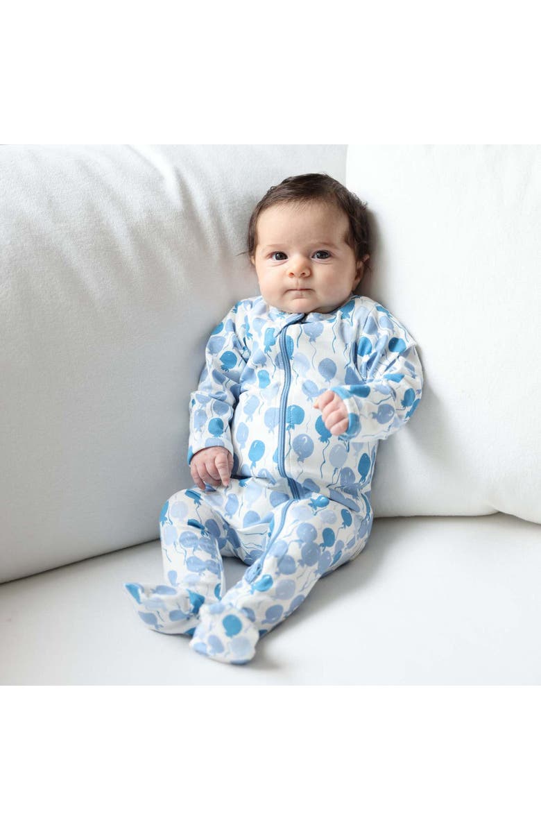 Norani Organic Cotton Zip Footie, Alternate, color, Blue Balloons