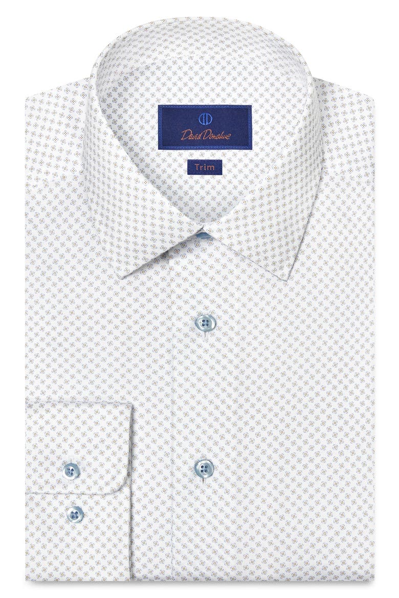 Trim Fit Neat Print Cotton Dress Shirt, Main, color, WHITE/ DUNE