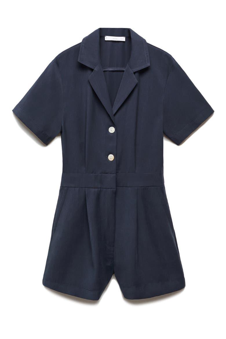Notched Collar Romper, Main, color, NAVY