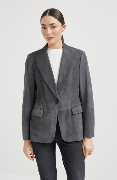 Brunello Cucinelli Suede Single-breasted Blazer In Anthracite