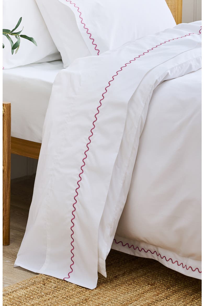 Wave Embroidered Edge Cotton Percale Sheet Set Bundles, Alternate, color, Rose Pink