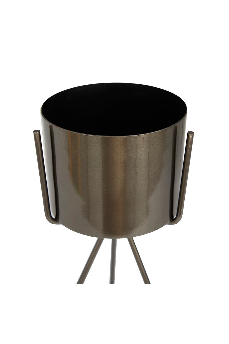 Dark Gray Metal Small Planter with Removable Stand - Set of 2, Alternate, color, DARK GREY