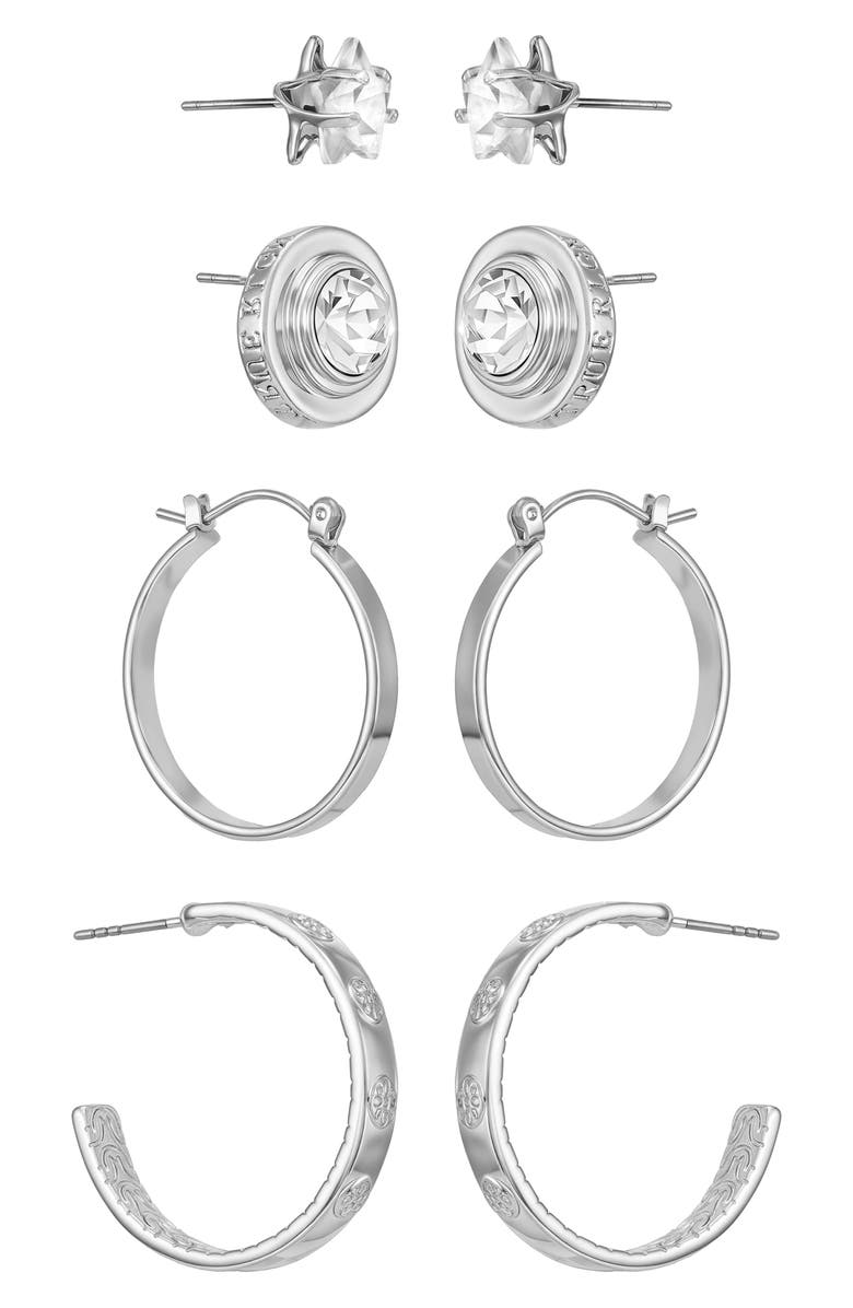 True Religion 4-Pack Assorted Stud & Hoop Earrings, Alternate, color, Silver Tone