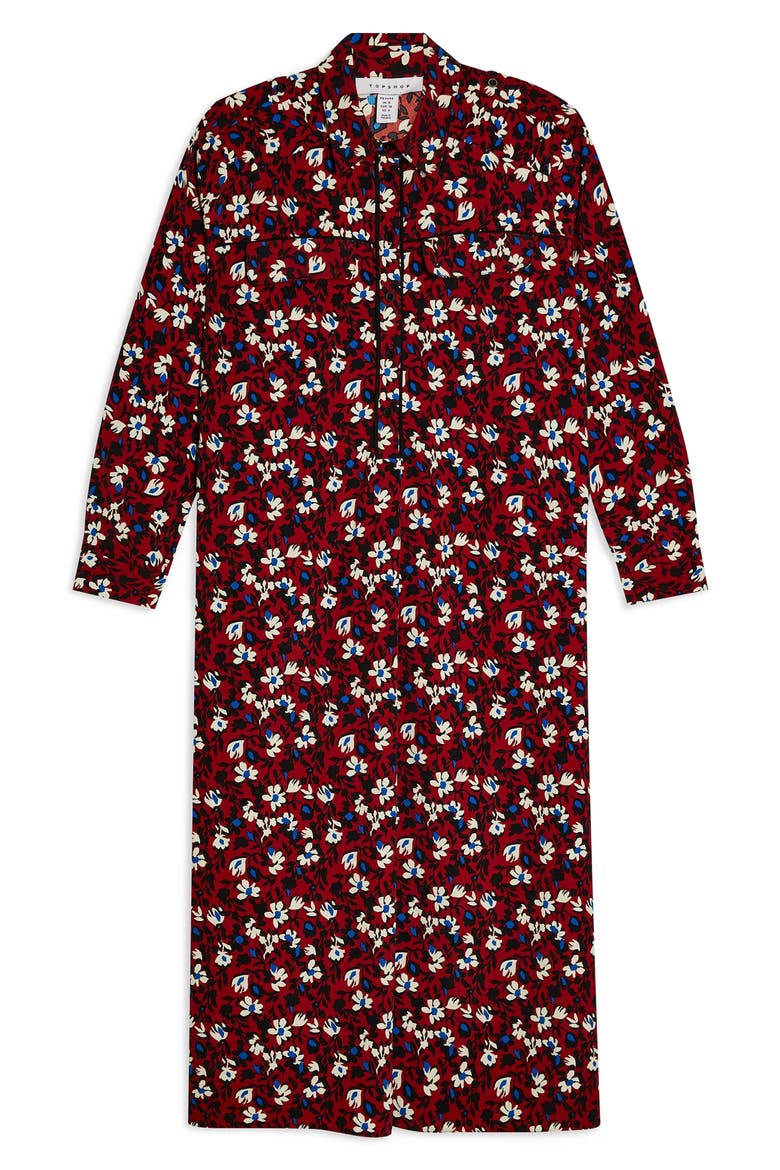 Floral Print Long Sleeve Midi Shirtdress, Alternate, color, BURGUNDY MULTI