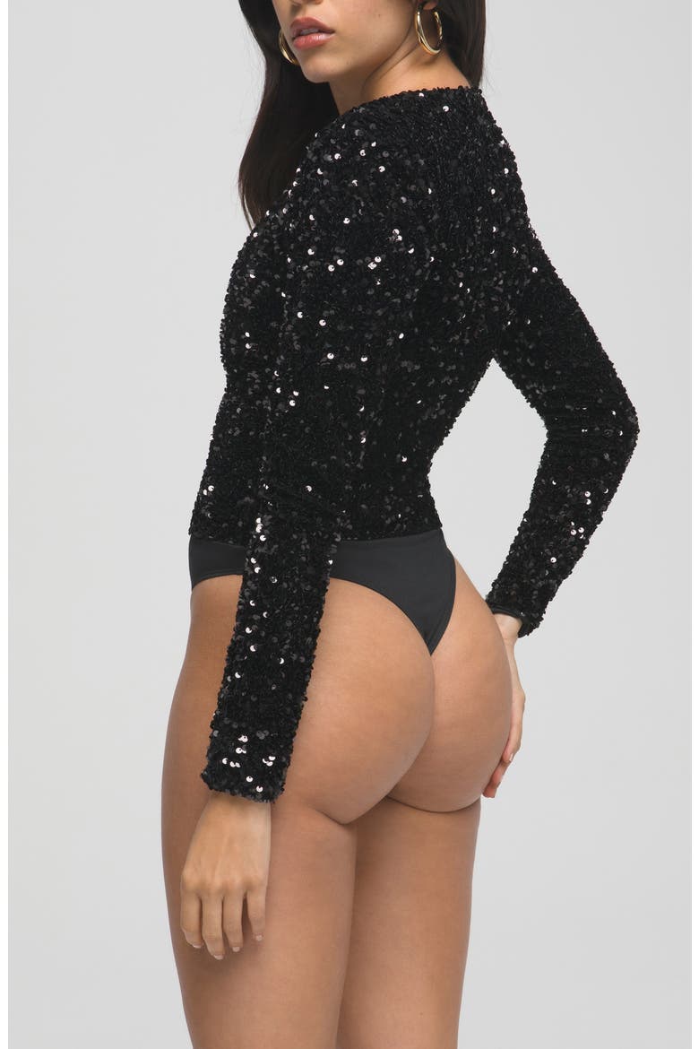 Stretch Sequins Bodysuit, Alternate, color, BLACK001