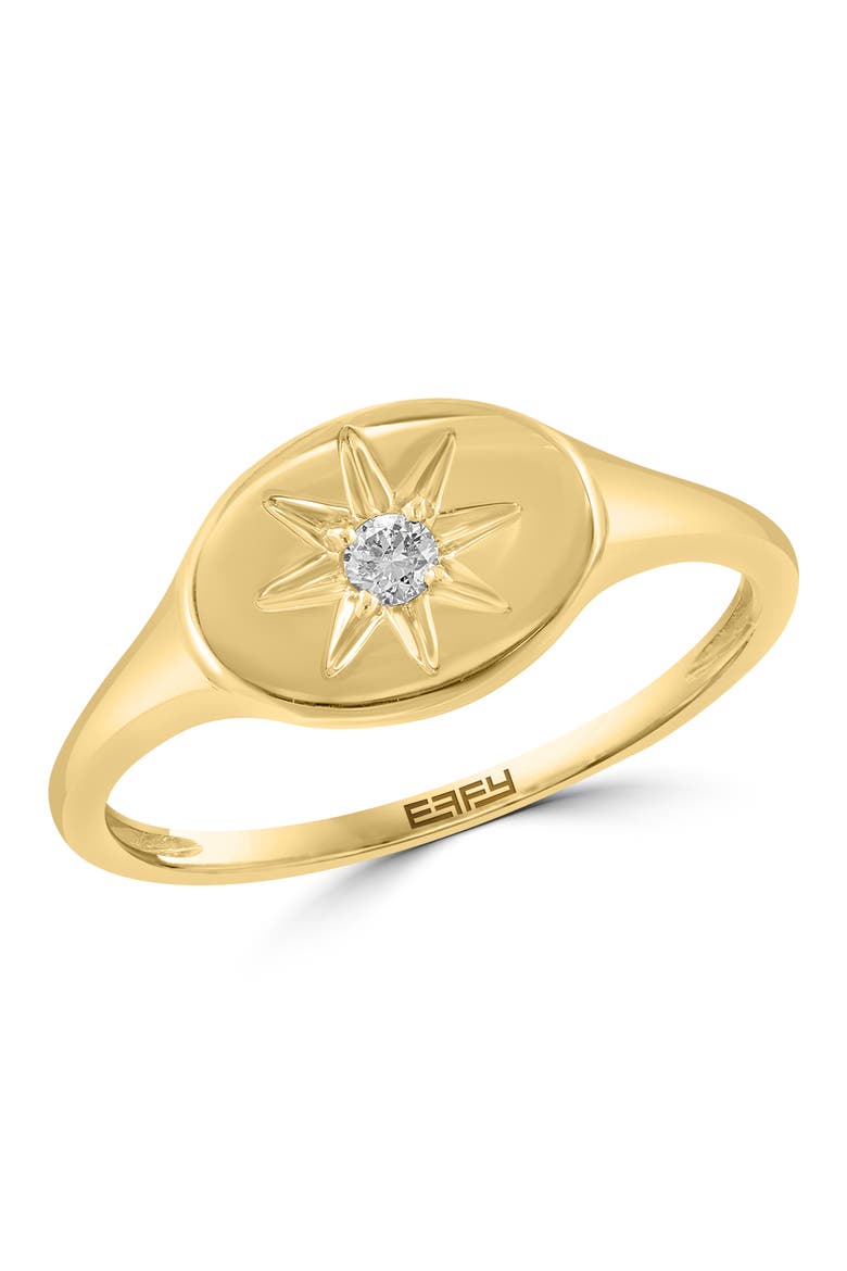 Diamond Starburst Signet Ring in Yellow Gold, Main, color, Hematite and FW Blush Pearl