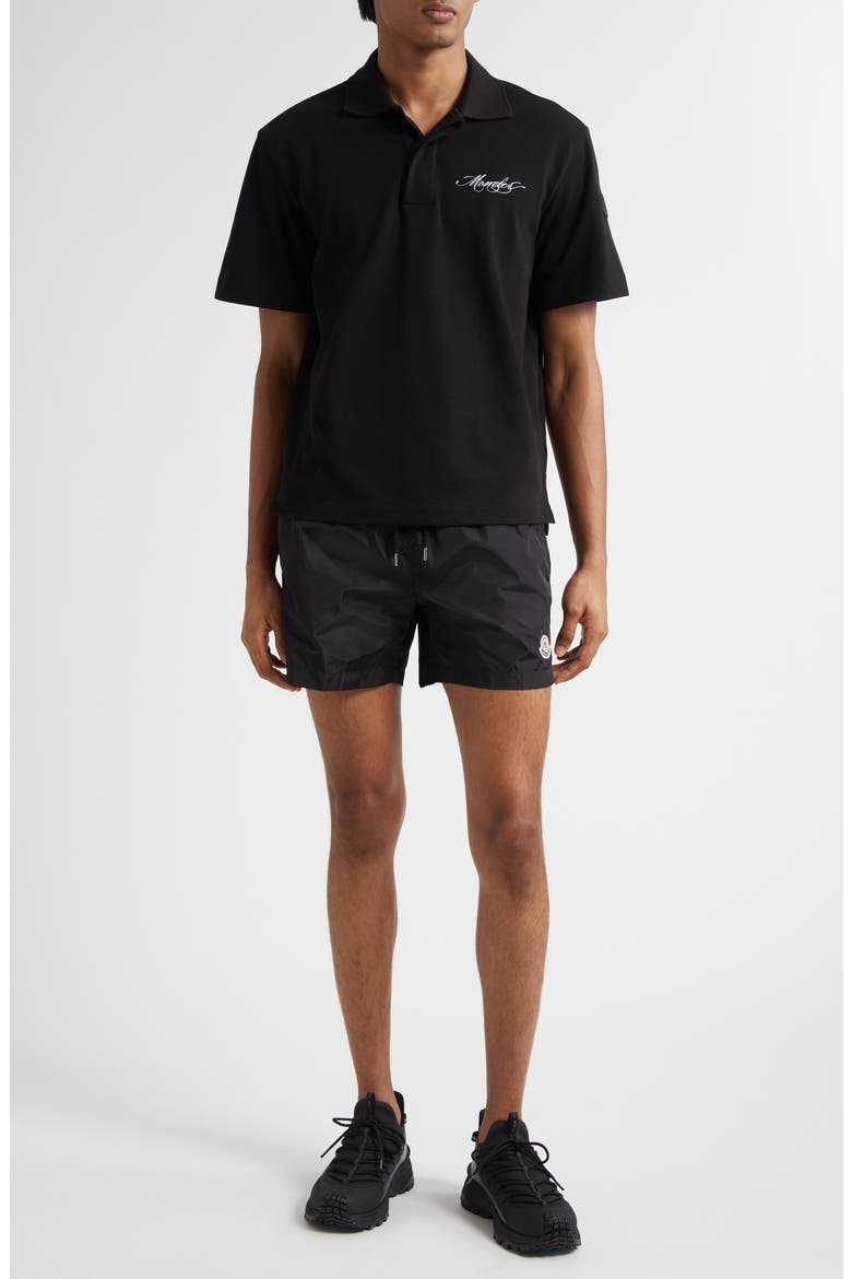 Logo Patch Swim Trunks, Alternate, color, BLACK