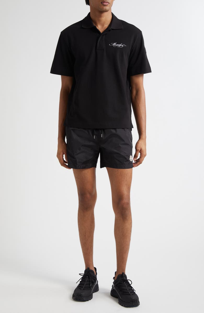 Moncler Logo Patch Cotton Piqué Polo, Alternate, color, Smoky Black