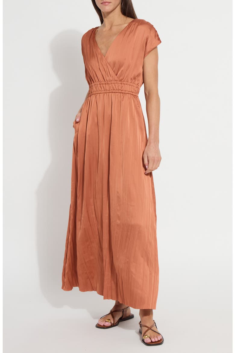 Maite Packable Pleated Maxi Dress, Main, color, SAFFRON