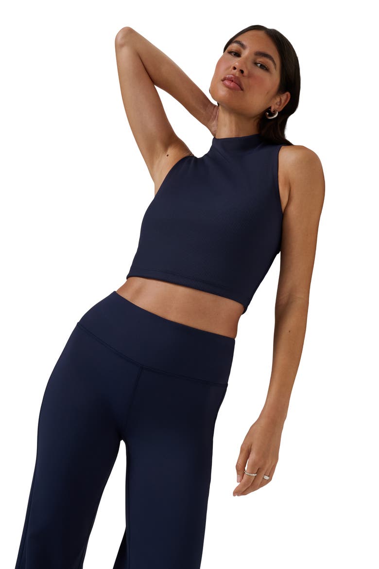 Limitless Mock Neck Crop Tank, Alternate, color, NAVY BLAZER