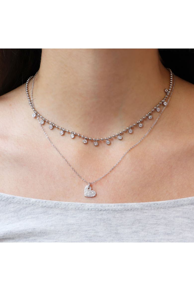 Beaded CZ Dangle Necklace, Alternate, color, Silver