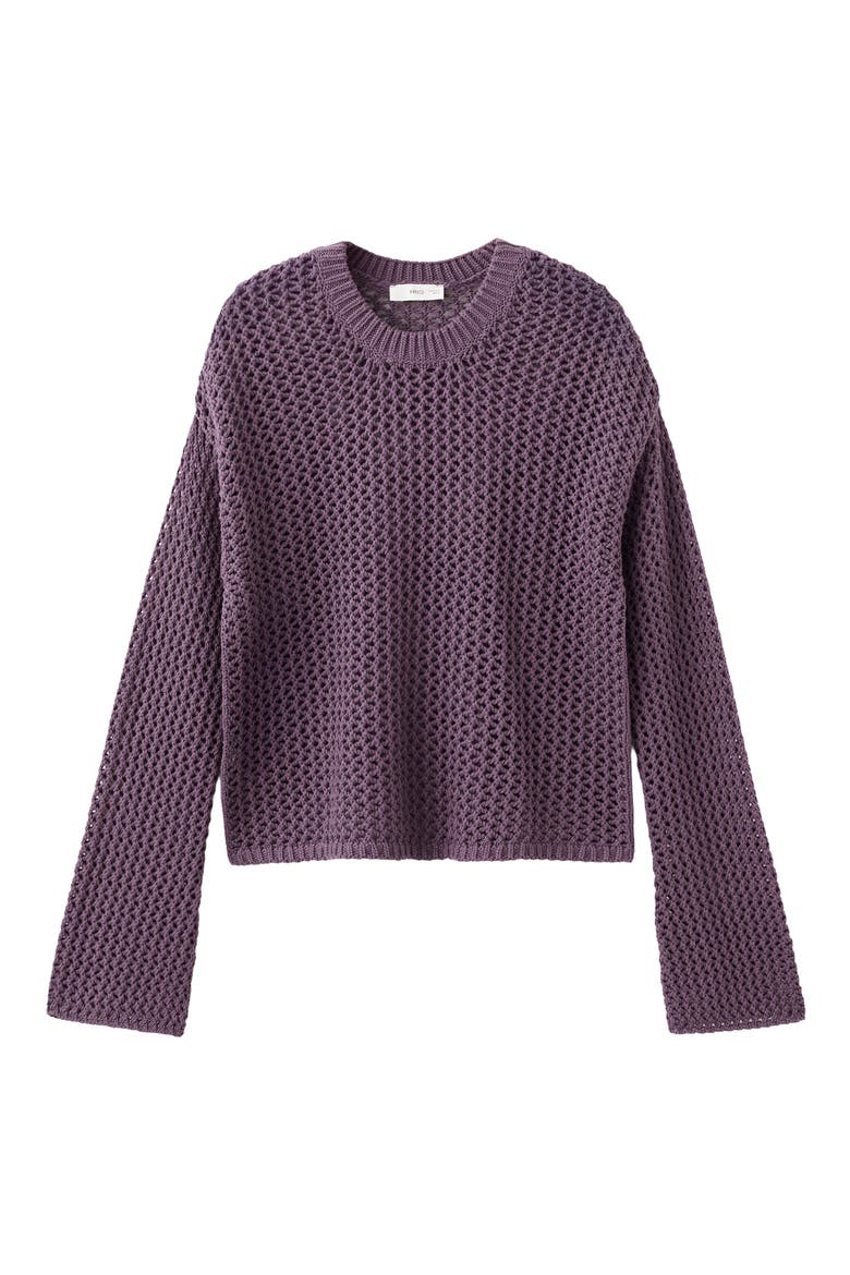 Openwork Crop Cotton Sweater, Alternate, color, PURPLE