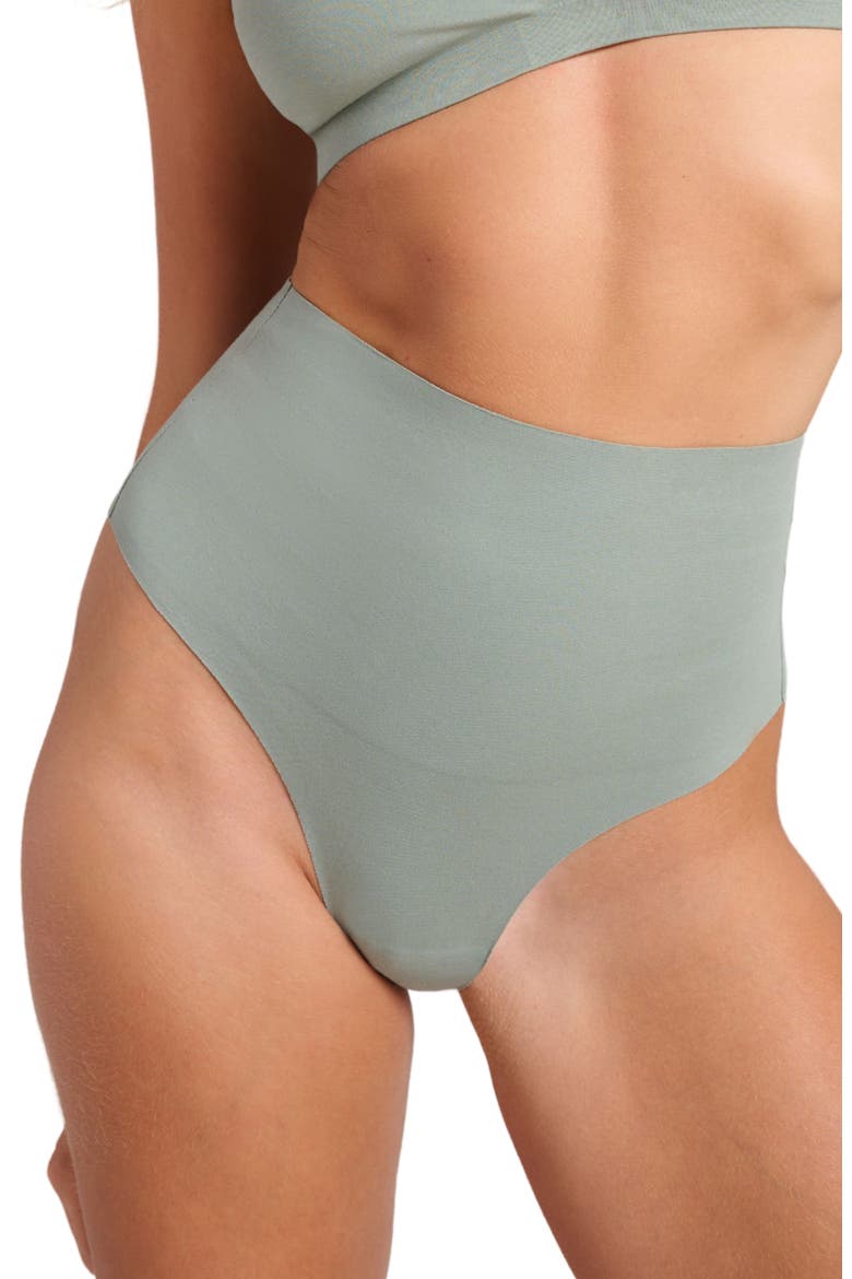 Organic Cotton No-Show Shaping Thong, Main, color, Sage