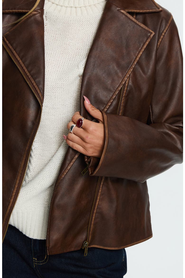 Vyolette Faux Leather Jacket, Alternate, color, WASHED BROWN