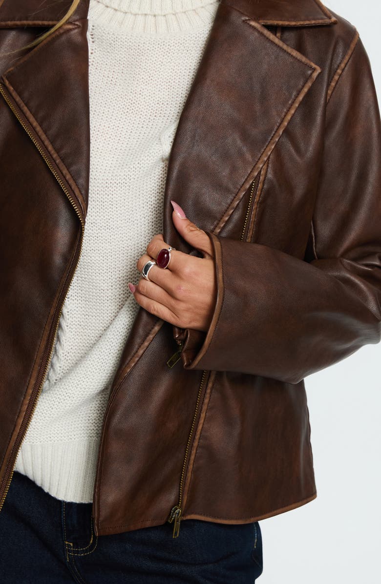 Princess Polly Vyolette Faux Leather Jacket, Alternate, color, Washed Brown