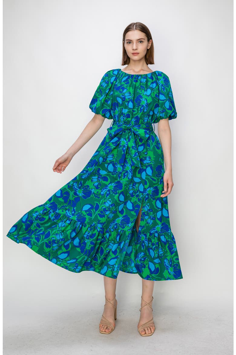 Floral Print Poplin Midi Dress, Alternate, color, GREEN MULTI