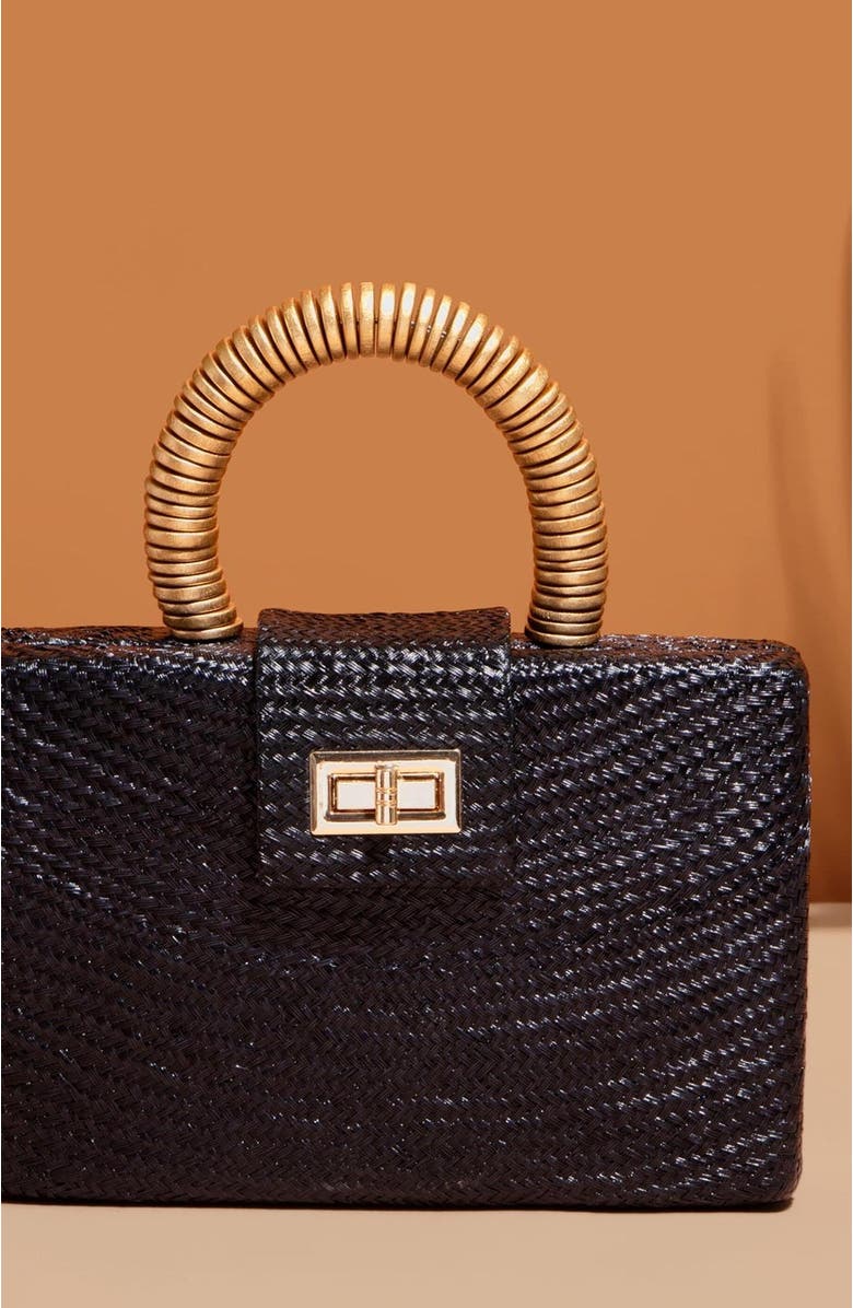 Soli & Sun THE GRACIE Woven Buntal Straw Clutch Bag, Alternate, color, Black & Gold