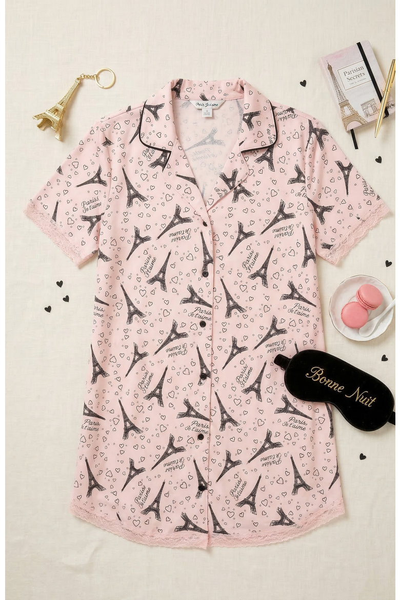 Notched Collared Sleep Dress, Alternate, color, Rose Eifel