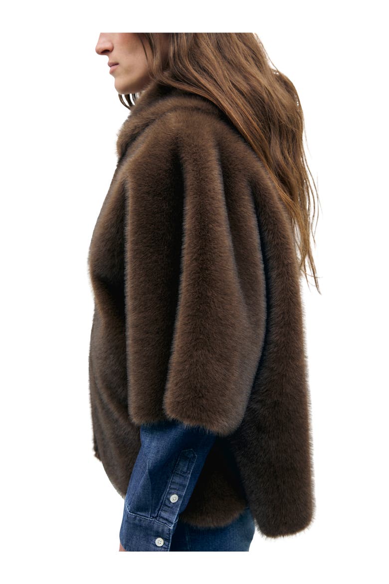 Amel Faux Fur Hooded Cape, Alternate, color, Cigar